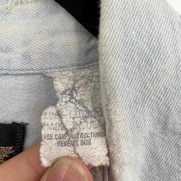 Vintage Harley Davidson Distressed Light Denim Button Up Shacket Men's Large - Picture 4 of 10